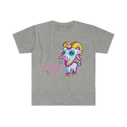 Hello There! Unisex Softstyle T-Shirt, Cute Rainbow Goat, Animal Lover Gift