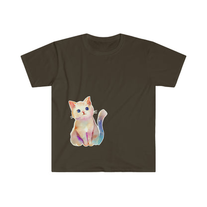 Cute Sitting Cat Unisex Softstyle T-Shirt, Animal Lover Gift, Cat Lovers, Simple Shirt