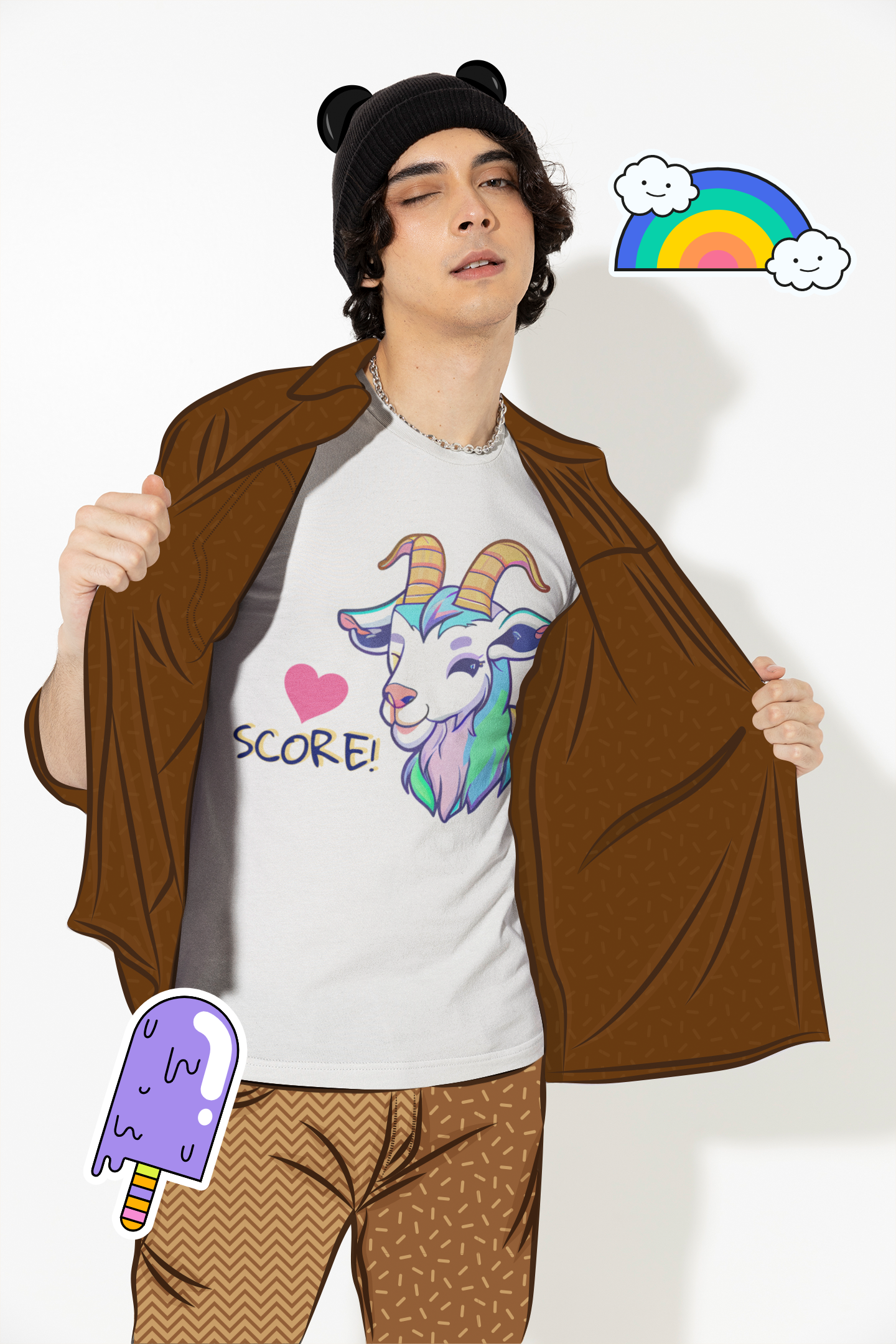 Cute Rainbow Goat Unisex Softstyle T-Shirt, Animal Lover Gift