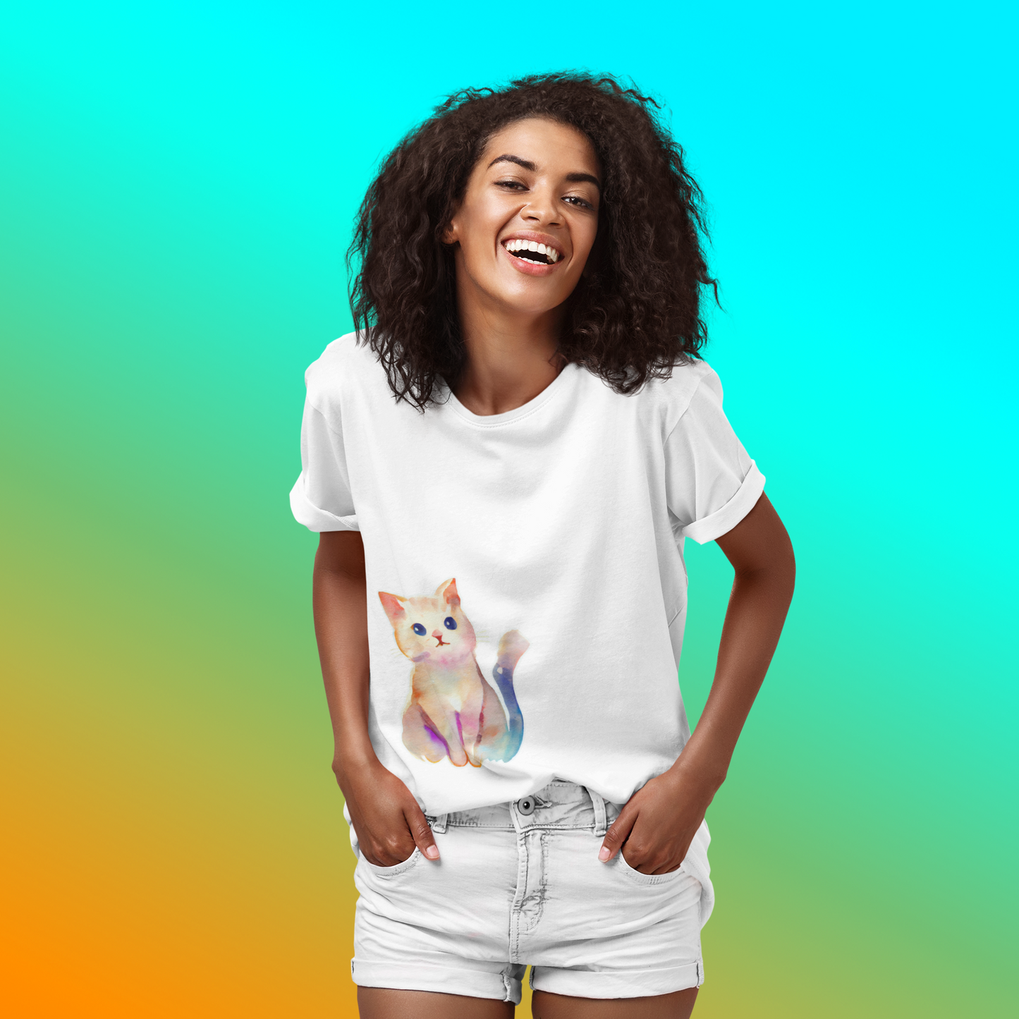 Cute Sitting Cat Unisex Softstyle T-Shirt, Animal Lover Gift, Cat Lovers, Simple Shirt