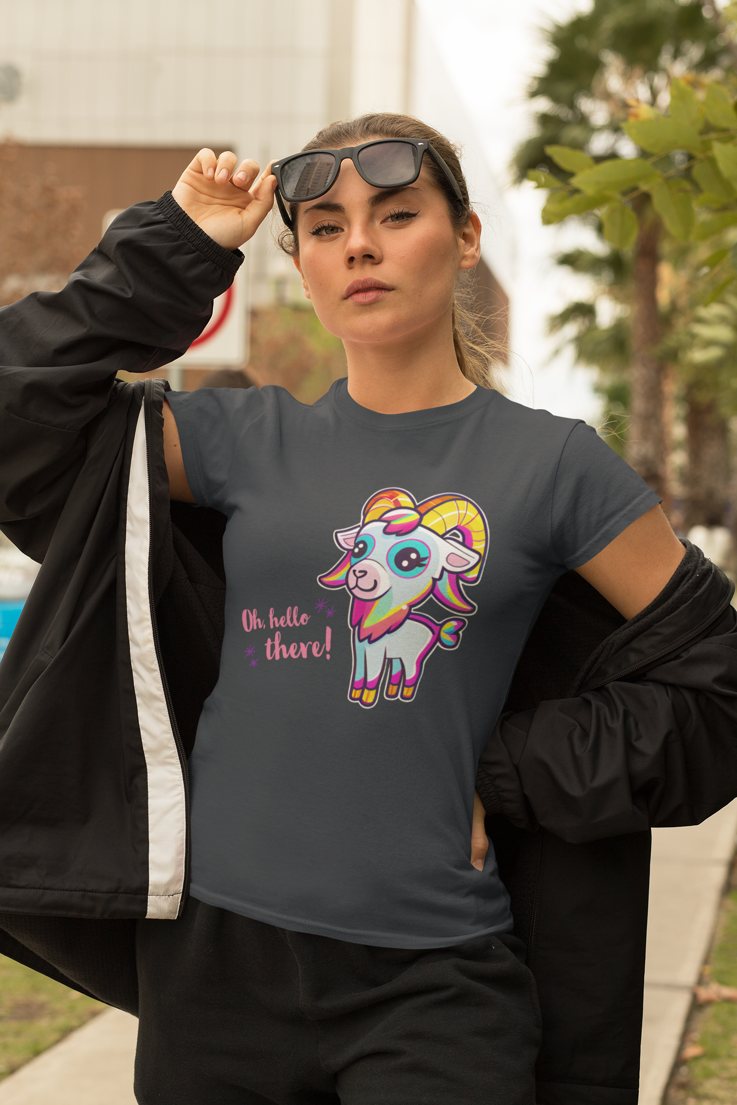 Hello There! Unisex Softstyle T-Shirt, Cute Rainbow Goat, Animal Lover Gift